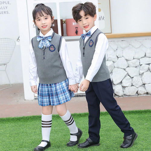 幼儿园园服男女童jk春秋装儿童英伦校服小学生班服秋冬马甲三件套 - 图1