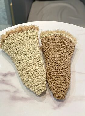 Crochet Straw Hat for Women Summer Handmade Hollow Out Panam