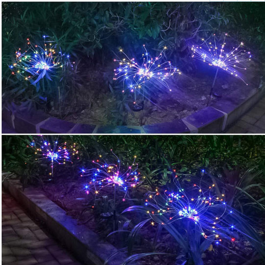 Solar Fireworks Light Lawn Light Ground Plug LED Outdoor Courtyard Garden Villa Decorative Light Waterproof Dandelion