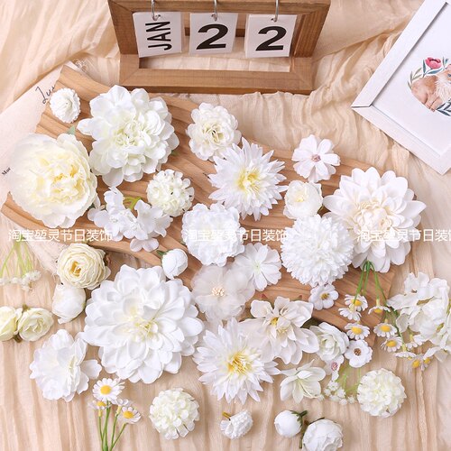 白色系仿真花朵装饰 绢花diy手工头饰 花艺配件谷美 家居婚庆装饰 - 图3