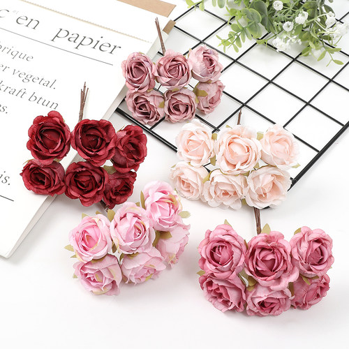 仿真玫瑰小把束 假花绢花 diy手工头饰花环材料 婚庆布景家居装饰 - 图0