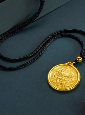 金包银黄财神吊坠男女款黄金圆牌