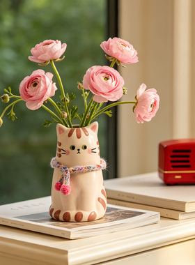 高级感可爱猫陶瓷花瓶桌面装饰品