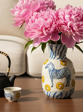 陶美集马年中古风洋牡丹鲜花花瓶