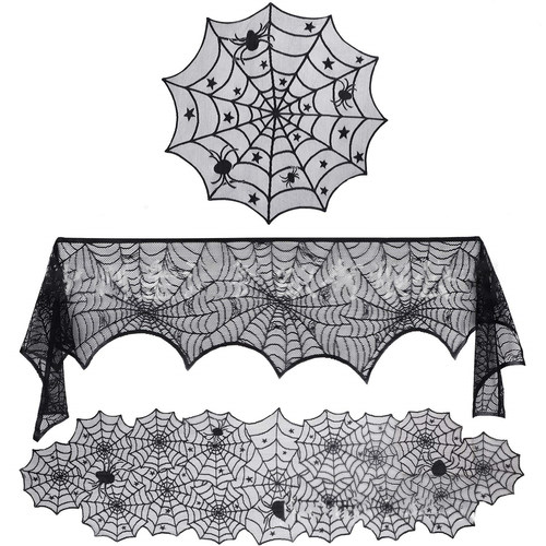 Halloween lace cobweb tablecloth curtain lampshade蜘蛛网桌布 - 图1