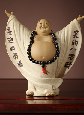 弥勒财神爷佛像摆件陶瓷开业礼品家居饰酒柜客厅石湾公仔中式家居