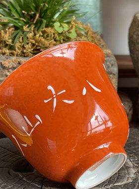 矾红兰花主人杯茶杯女陶瓷景德镇品茗杯个人专C用茶具茶