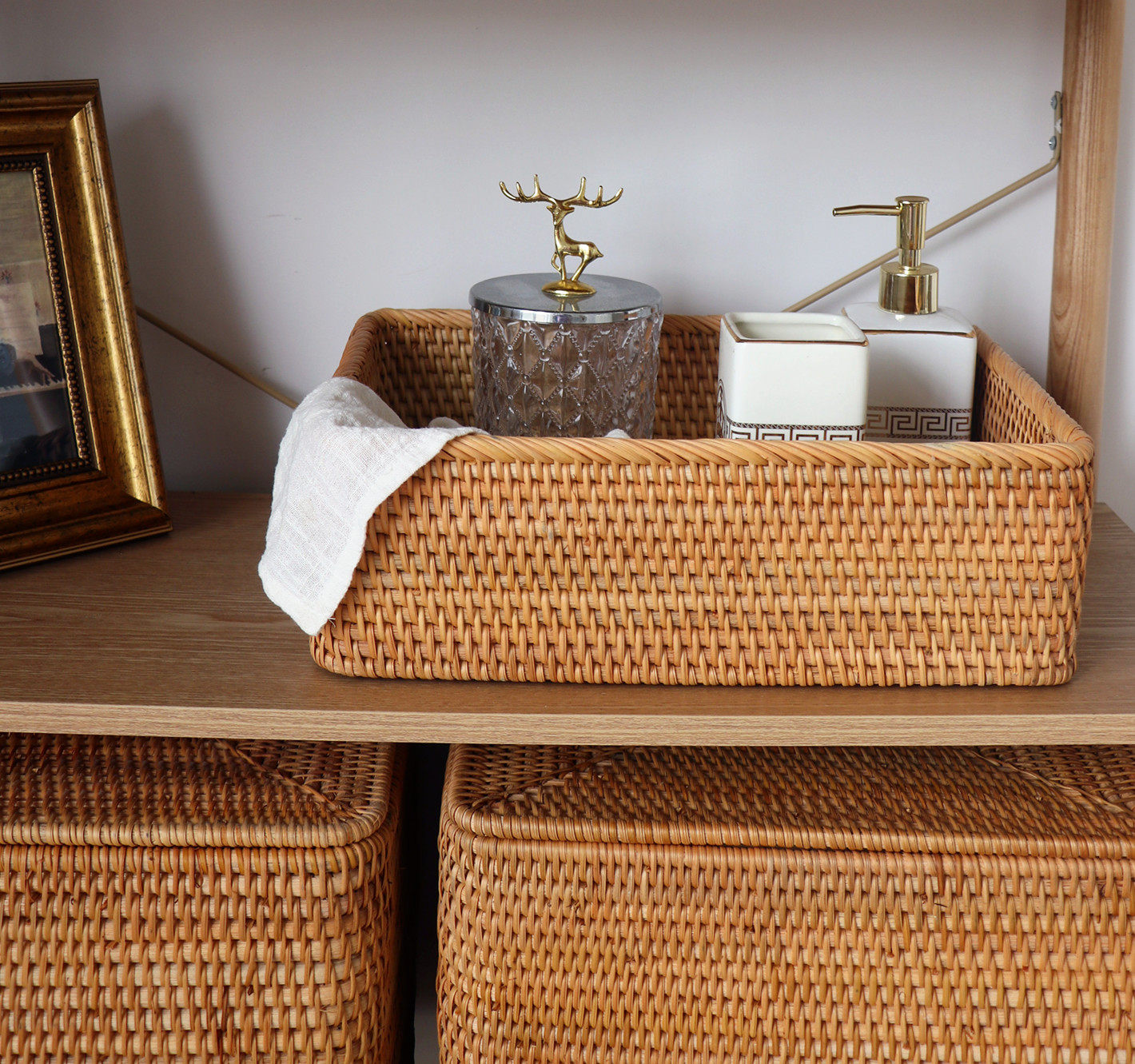 越南手工藤编收纳筐零食收纳筐杂物口罩收纳篮书本框化妆品收纳盒,淘宝优惠券,粉丝福利购,淘宝优惠卷