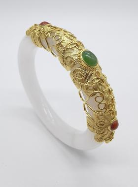 久不掉色古法沙金天然天山翠幸福圆满奢尚福镯手镯玉镯手链配证书