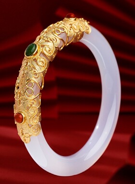 天然玉镯天山翠手镯金镶玉手镯