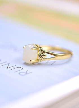 沙金天然和田玉白玉财源滚滚玉戒