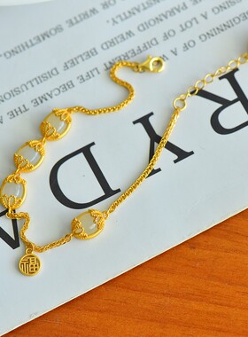 纯银古法金天然和田玉白玉蛋面时尚玉手镯手环手串镯子配证书