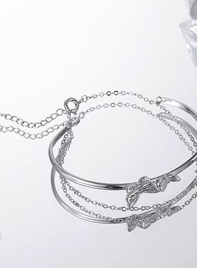 设计师蝴蝶半镯半链手链999纯银