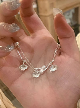 银杏叶999纯银手链学生闺蜜手饰