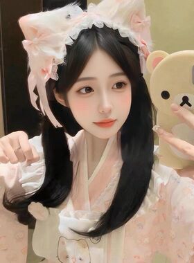 蓝色洛丽塔cos猫耳朵发夹可爱猫娘兽耳蝴蝶结发带高级感少女头饰