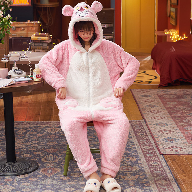 冬季连体毛绒可爱长耳朵法兰绒睡衣 蔓菁芳睡衣/家居服套装