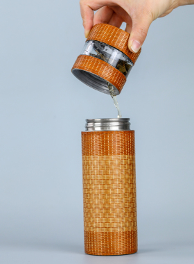 纯钛竹编茶水分离杯保温杯泡茶