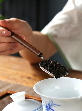 斑竹纯银茶铲茶勺取茶勺子茶则