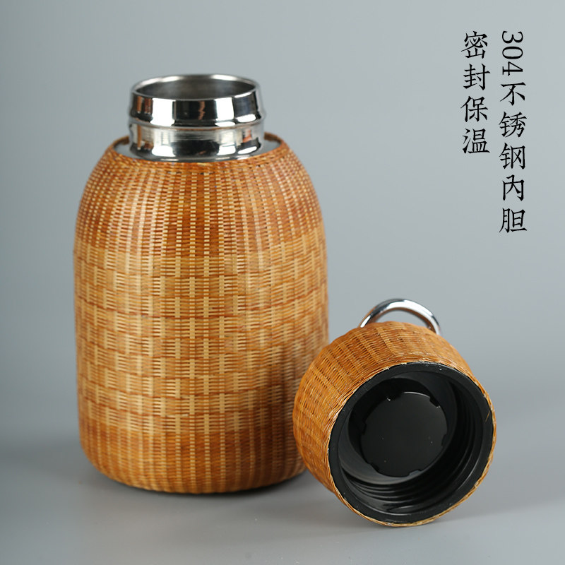 手工竹丝竹编保温杯竹子复古杯老式杯复古水杯焖茶杯竹热水316,淘宝优惠券,粉丝福利购,淘宝优惠卷