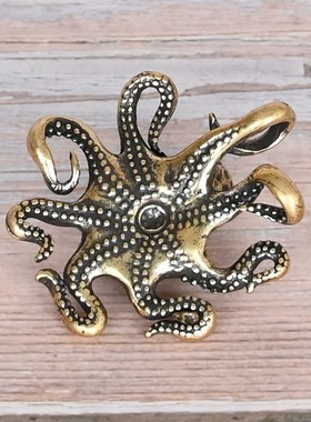 速发实心黄铜海鱼摆鱿招财八爪鱼挂件小件鱼迷你小章鱼章洋生物扣