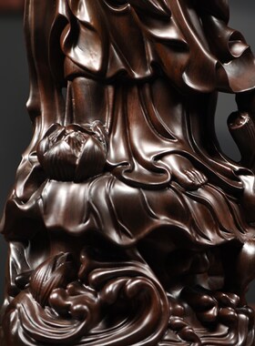 速发黑檀木雕刻南海萨音佛像摆件实木音意观世如菩观神像供奉家用