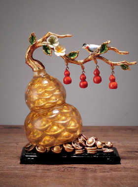 速发创意件如柿意新中式葫芦摆柿客厅工艺礼品摆饰酒柜办公室装饰