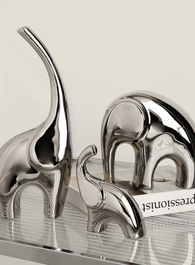 速发轻奢面档镀银陶瓷大象摆件电视柜桌高酒柜摆饰品创意工艺品小