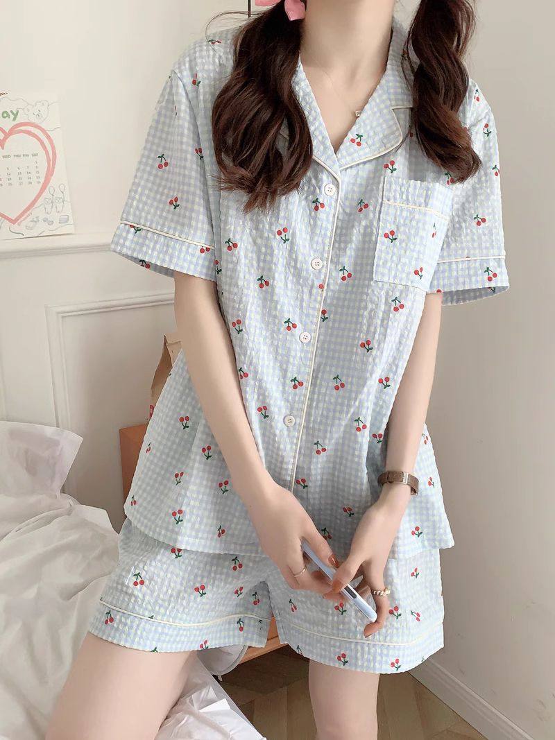 ins睡衣女夏季短袖短裤韩版清新舒适薄款家居服两件套学生可外穿,淘宝优惠券,粉丝福利购,淘宝优惠卷