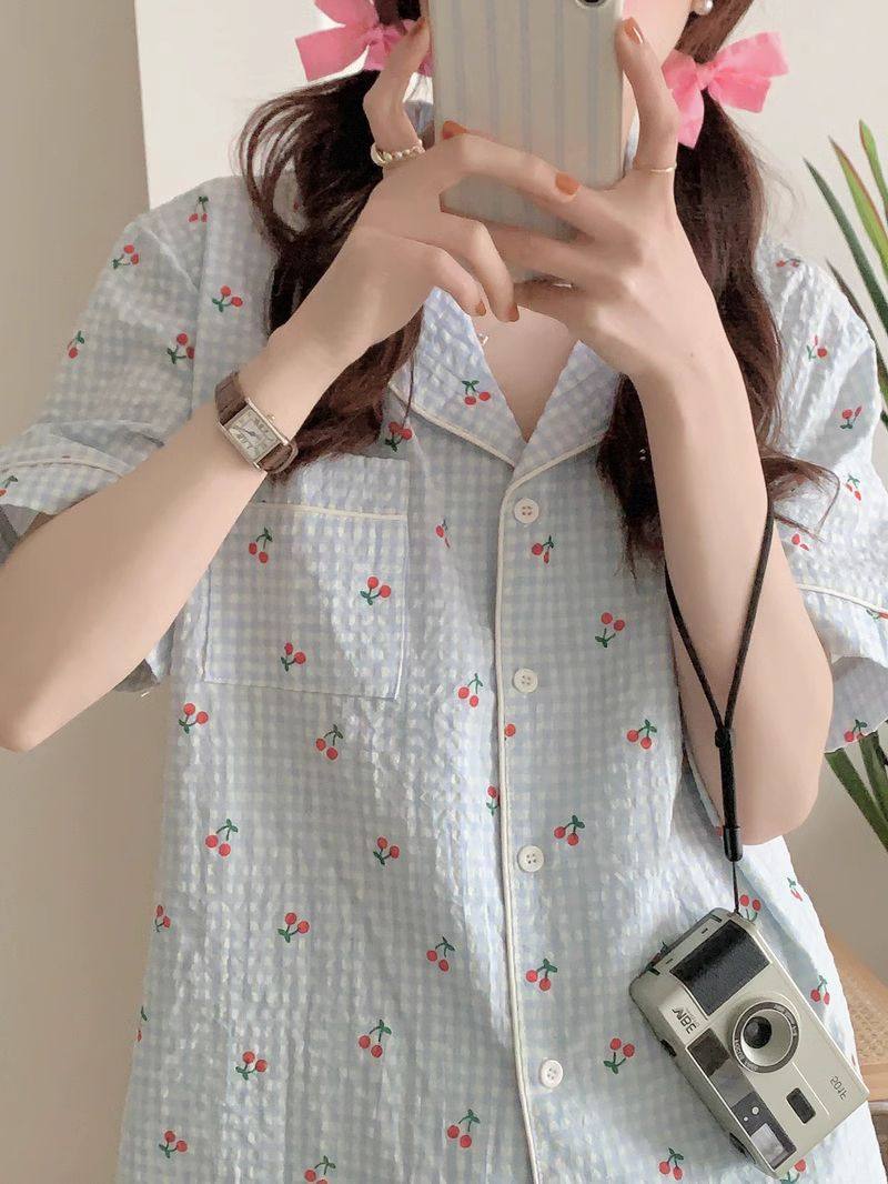 ins睡衣女夏季短袖短裤韩版清新舒适薄款家居服两件套学生可外穿,淘宝优惠券,粉丝福利购,淘宝优惠卷