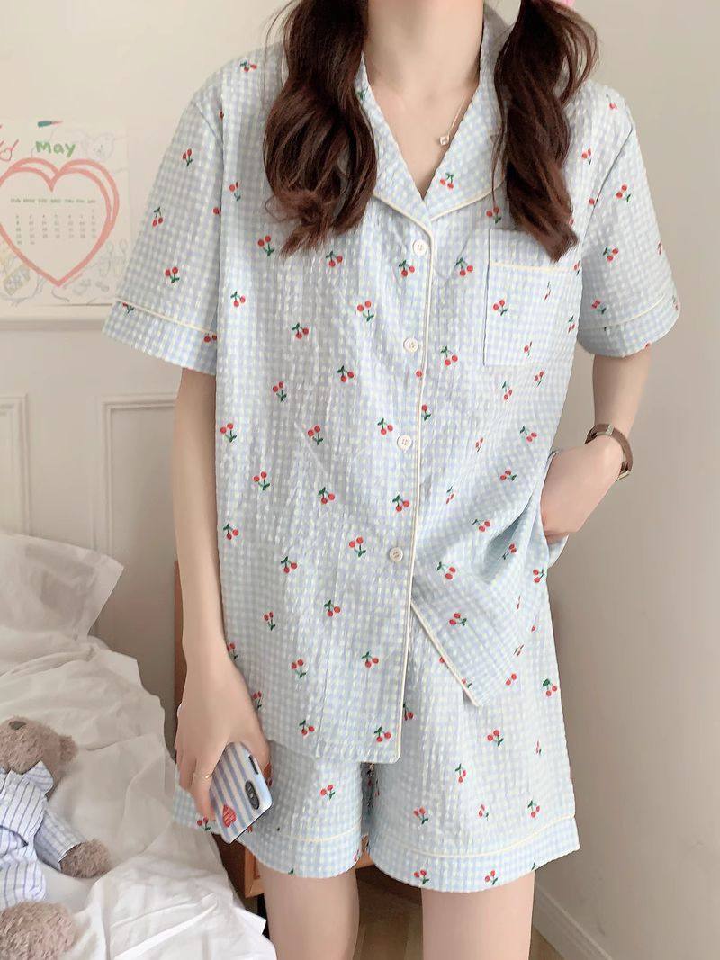 ins睡衣女夏季短袖短裤韩版清新舒适薄款家居服两件套学生可外穿,淘宝优惠券,粉丝福利购,淘宝优惠卷