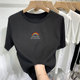 Short sleeve white rainbow cotton t-shirt women's round neck top