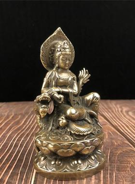 黄铜观音骑龙坐莲花观音坐莲花像黄铜摆饰办公室装饰家居工艺品
