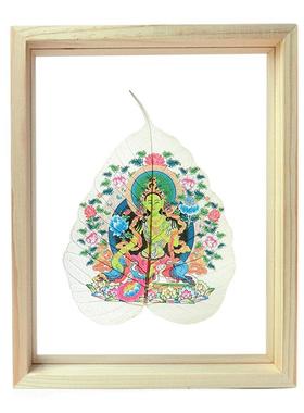 VHM7菩提叶脉画佛像摆件普贤菩萨白度母黄财神唐卡结缘礼品禅意玄