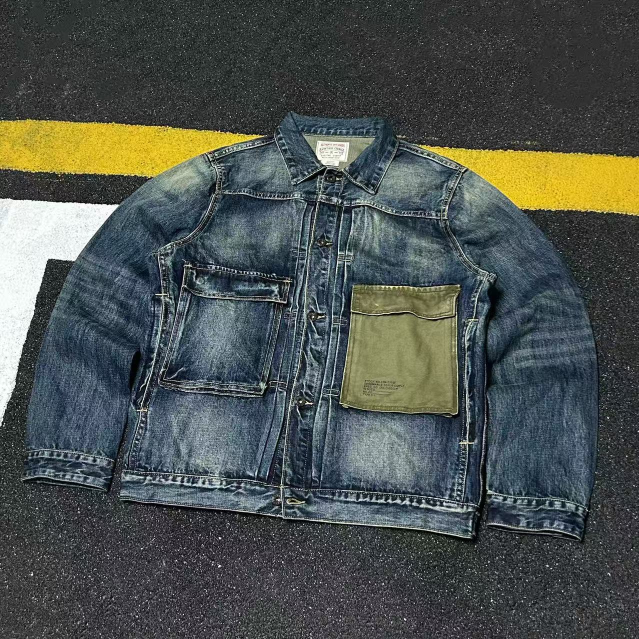 日系复古重磅全棉工装牛仔外套男宽松口袋做旧水洗夹克潮流 - 图0