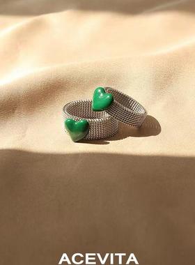 ACEVITA小众欧美绿色心形戒指