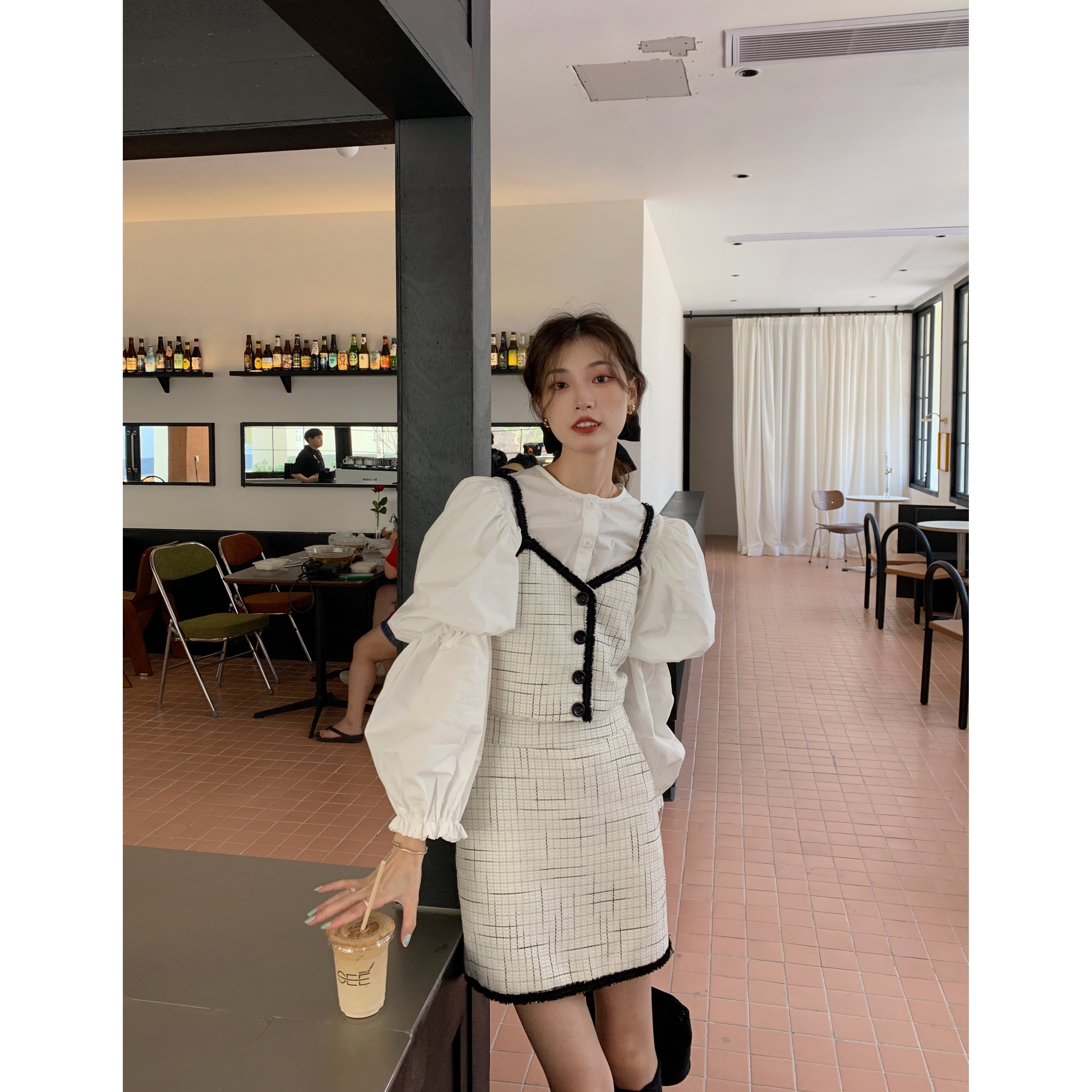 SourceWithU 天生女主 精致小香风拼色吊带背心女半身裙套装,淘宝优惠券,粉丝福利购,淘宝优惠卷