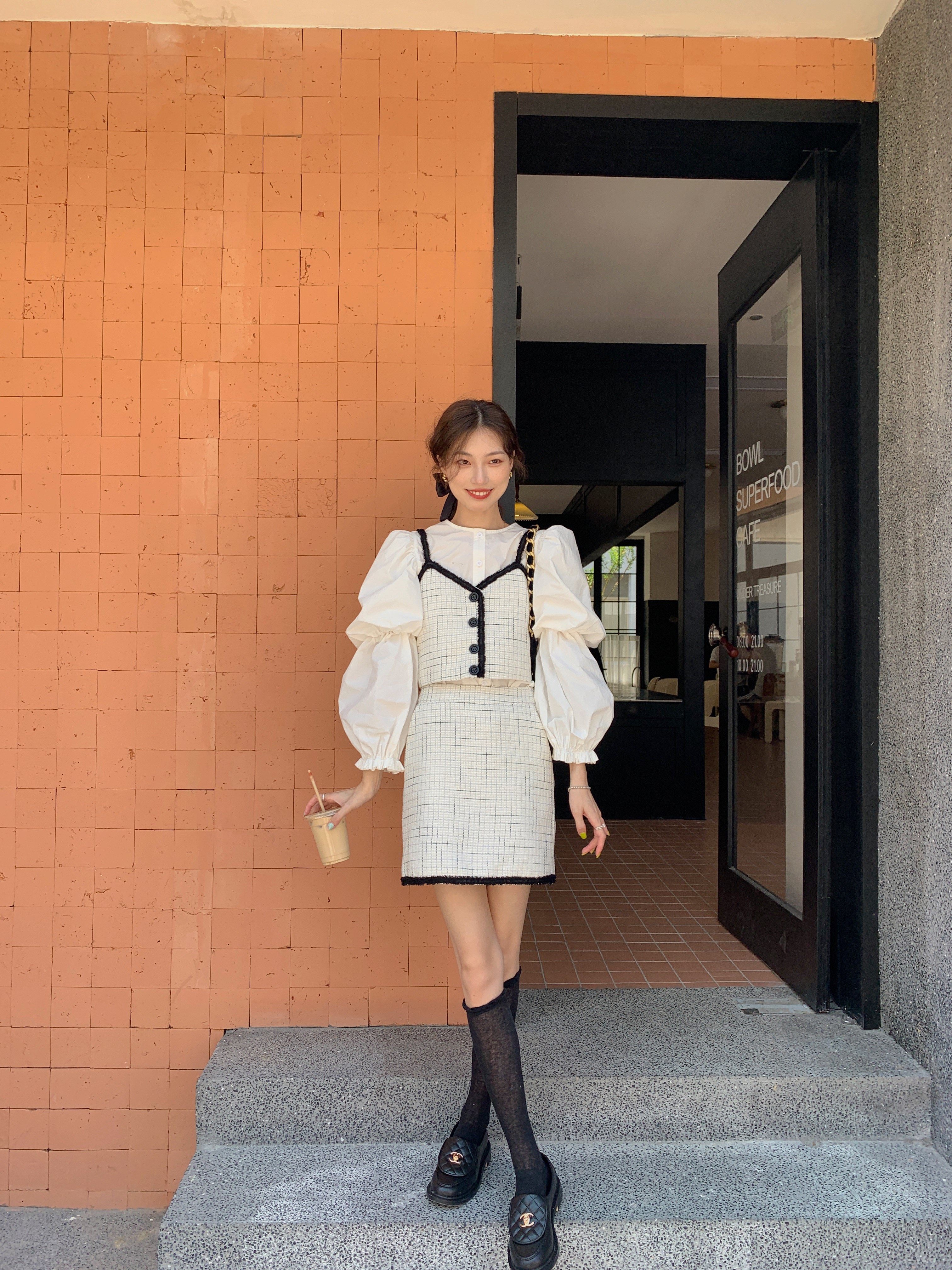 SourceWithU 天生女主 精致小香风拼色吊带背心女半身裙套装,淘宝优惠券,粉丝福利购,淘宝优惠卷