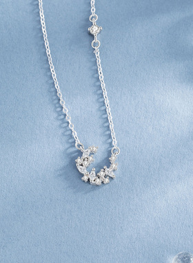 925银锆石半月星锁骨链