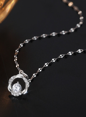 925银圆形镶钻设计感锁骨链