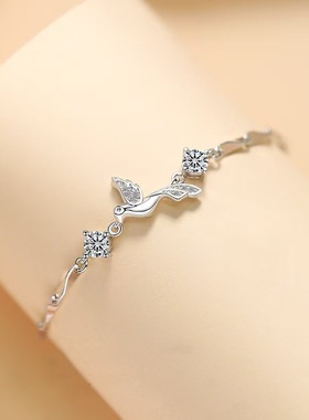 蓝桉与鸟925银钻石花朵手链