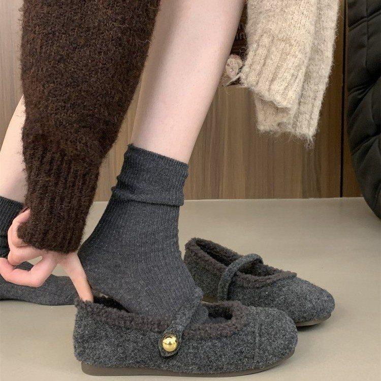 自然卷文艺女鞋毛毛鞋平底玛丽珍法式加绒百搭棉鞋女保暖加绒百搭,淘宝优惠券,粉丝福利购,淘宝优惠卷