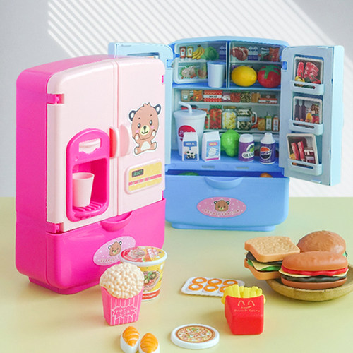 儿童玩具过家家迷你厨房冰箱玩具双开门电器仿真模拟男孩女孩宝宝 - 图0
