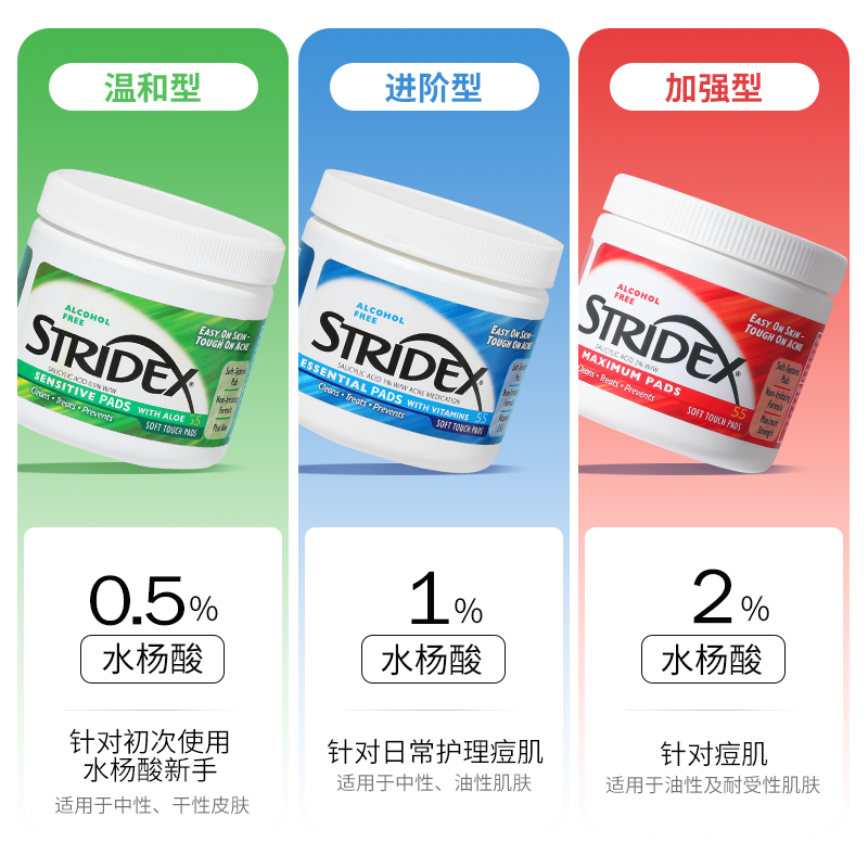 stridex施颜适水杨酸棉片祛痘精华湿敷去淡化痘印闭口官方旗舰店,淘宝优惠券,粉丝福利购,淘宝优惠卷