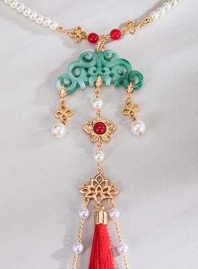 汉服古风软璎珞超长流苏配饰品日常复古百搭明制项链项圈莲花璎珞