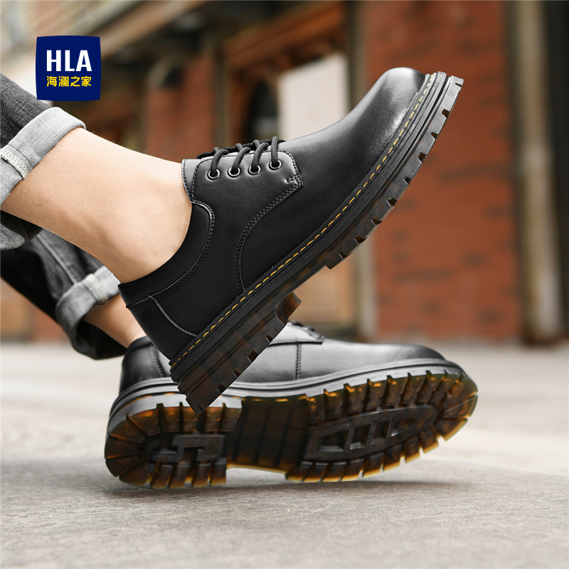 HLA/海澜之家男鞋新款秋冬经典耐磨马丁鞋低帮加绒工装鞋休闲皮鞋
