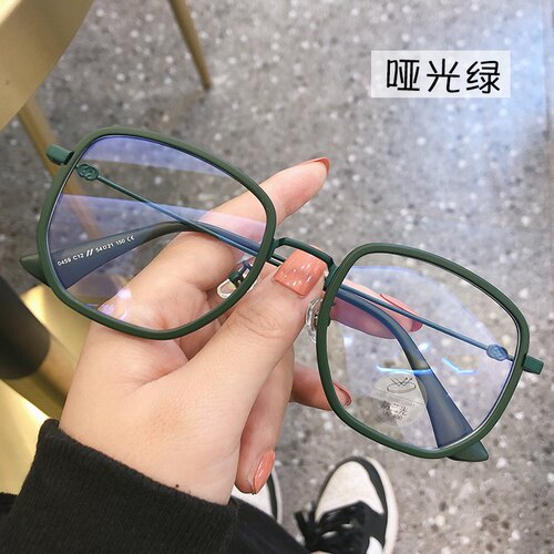 自动感光变色磨砂绿眼镜框可配近视镜片女大脸圆脸适合显脸小男潮 - 图1