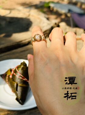 北京潭柘香灰琉璃戒指纯银六字真言时来运转礼物