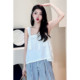 Shifanli white wide shoulder strap bow shirt small shirt short sleeveless shirt for women Eveli outlets store