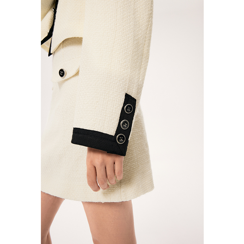 诗凡黎小香风短外套2024年春新款撞色海军风翻领羊毛上衣高腰半裙 - 图2