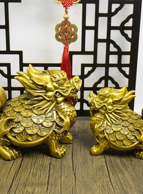 多吉缘铜龟摆件卦龙龟龙头龟八铜金龟家居客厅办公龙室装钱饰工艺